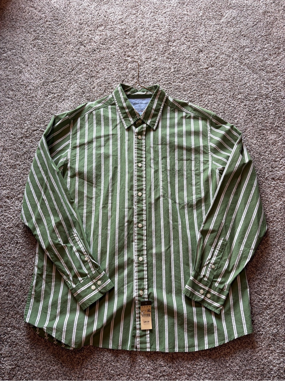 Eddie Bauer Green and White Vertical Stripe Button-Down Shirt